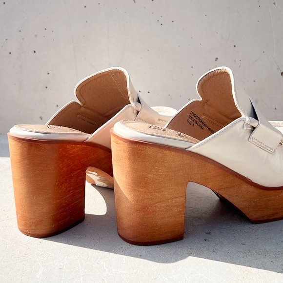 NEW Penny Loafer Wooden Platform Heel Clog Mules Shoes Chunky Off White Bone - Picture 11 of 16